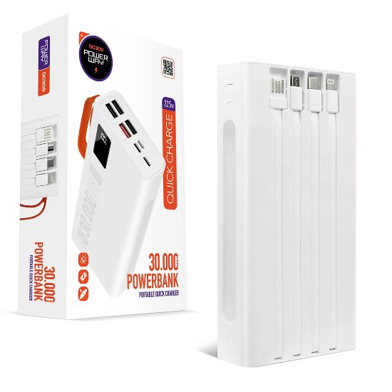 POWERWAY QC30S 30000 MAH DİJİTAL GÖSTERGELİ KENDİNDEN KABLOLU POWERBANK resmi