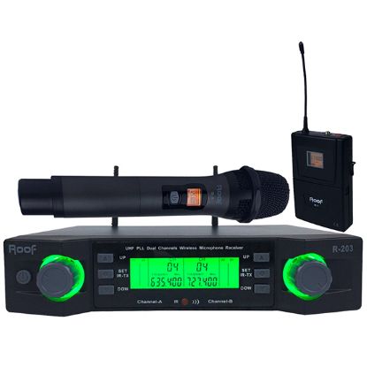 ROOF R-203 1 EL + 1 YAKA 2 KANAL UHF TELSİZ MİKROFONU resmi