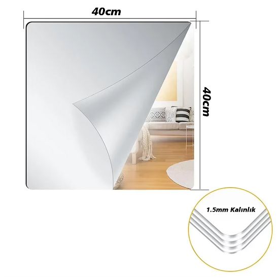 SUNUP SN-24978 40X40CM KENDİNDEN YAPIŞKANLI ESNEK PVC DUVAR AYNASI PANEL STİCKER ÇIKARTMA resmi