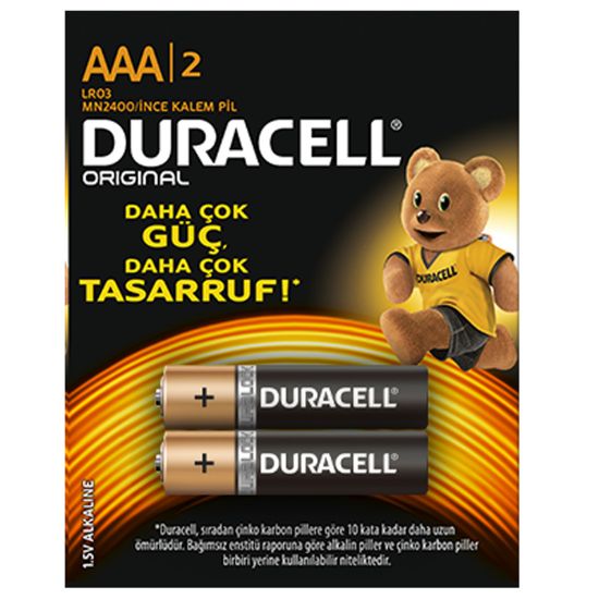 DURACELL LR03 MN2400 ALKALİN 1.5 VOLT AAA İNCE 2Lİ PAKET PİL resmi