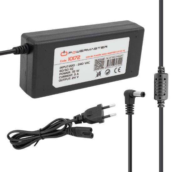 POWERMASTER PM-10172 24 VOLT - 3 AMPER - 72 WATT 5.5*2.5 MM L UÇLU PLASTİK KASA MASAÜSTÜ ADAPTÖR resmi