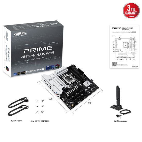 ASUS PRIME Z890M-PLUS WIFI DDR5 3XM2 USB3.2 RGB LAN mATX resmi