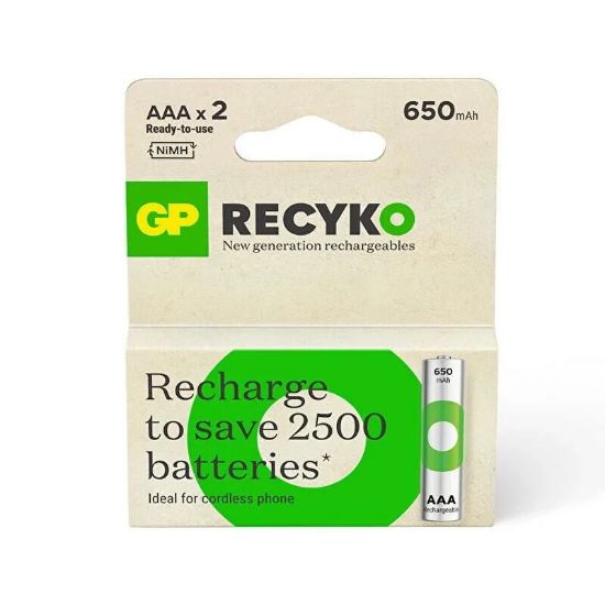 GP RECYKO 650 MAH R03 AAA ŞARJLI 2Lİ İNCE KALEM PİL GP65AAAHCE-2EB2 (GPRHCH63E000) resmi