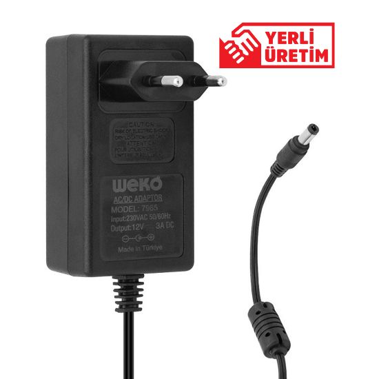 WEKO 12 VOLT - 3 AMPER - 36 WATT 5.5*2.5 UÇLU YERLİ ÜRETİM PLASTİK KASA PRİZ TİP ADAPTÖR resmi