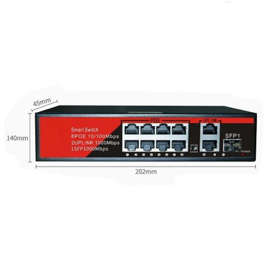 EZCOOL EZ-08PSF-SFP 8 PORT 8FE+2GE+1SFP GIGABIT POE SWITCH 120W resmi