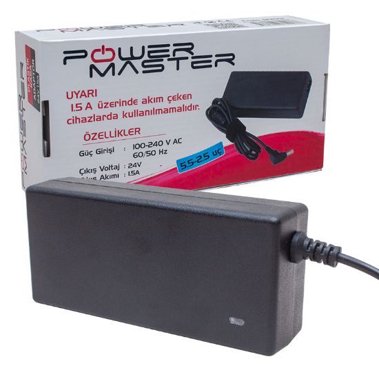 POWERMASTER PM-12232 24 VOLT - 1.5 AMPER 5.5*2.5 UÇLU PLASTİK KASA MASAÜSTÜ ADAPTÖR resmi