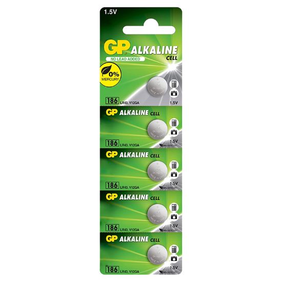 GP 186 LR43 ALKALİN 1.5 VOLT DÜĞME PİL (186F-2C5)(5Lİ PAKET) resmi