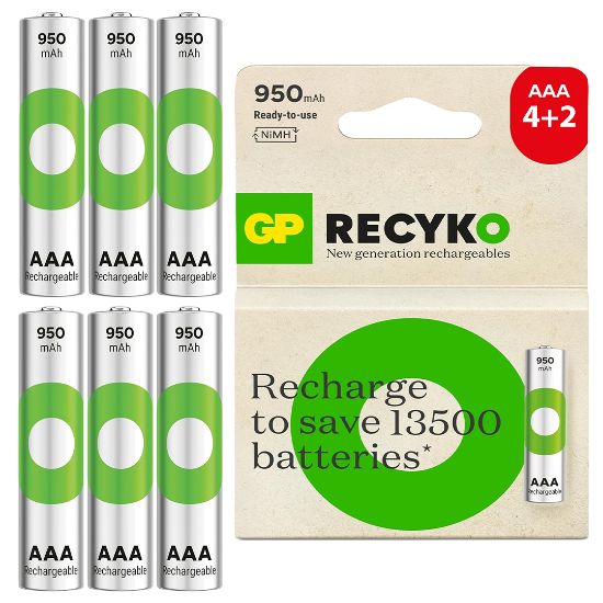 GP RECYKO 950 MAH AAA İNCE 4+2 6LI ŞARJLI PİL PAKET FİYATI resmi