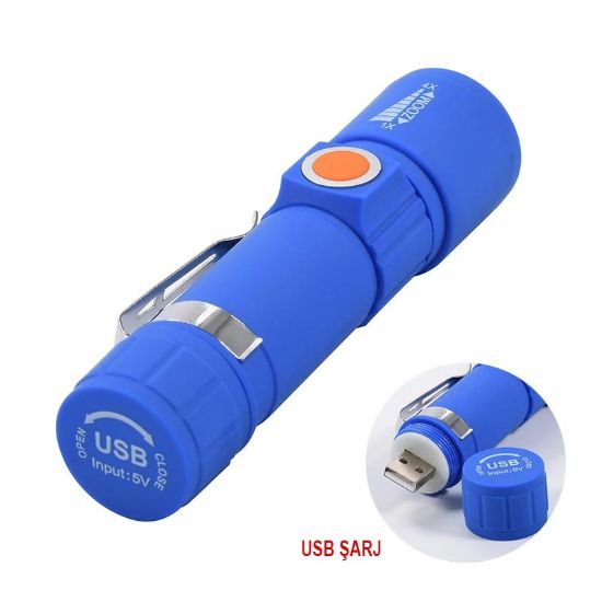 POWERMASTER MX-616S USB ŞARJLI 3 MODLU PLASTİK KASA MİNİ EL FENERİ resmi