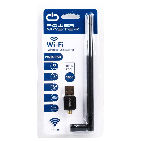 POWERMASTER PWR-150 150 MBPS 7601 İŞLEMCİLİ USB KABLOSUZ ANTENLİ WİFİ ADAPTÖR CDLİ resmi