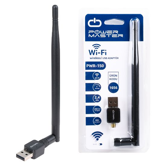 POWERMASTER PWR-150 150 MBPS 7601 İŞLEMCİLİ USB KABLOSUZ ANTENLİ WİFİ ADAPTÖR CDLİ resmi