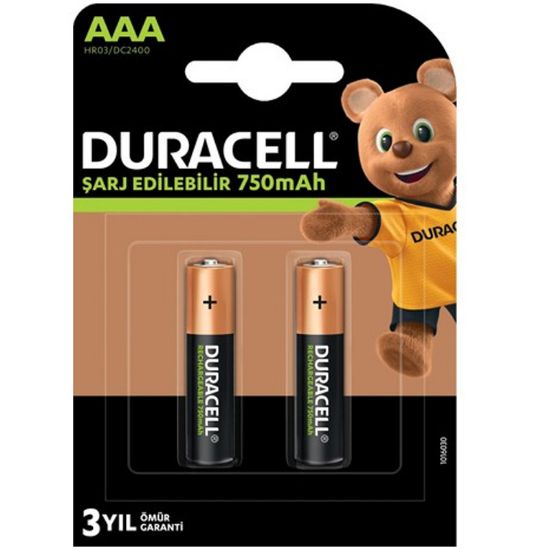 DURACELL HR03/DC2400  AAA İNCE 2Lİ 750 MAH ŞARJLI PİL resmi