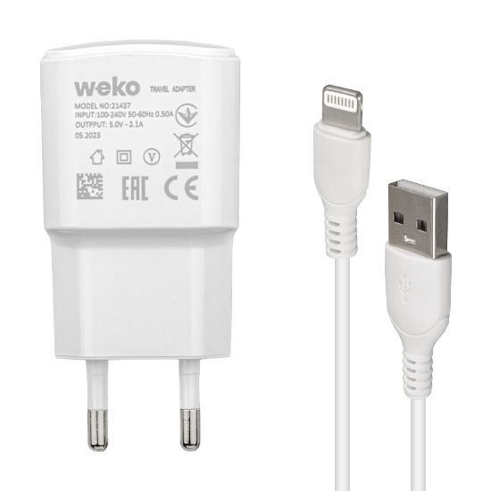 WEKO WK-21437 IP 2.1 AMPER ŞARJ BAŞLIK ADAPTÖRÜ + LIGHTNING KABLO (NO:3) resmi