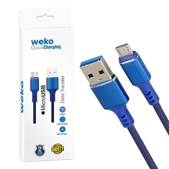 WEKO WK-22023 USB TO MICRO USB ÖRGÜLÜ LACİVERT 1 MT ŞARJ KABLOSU (NO:14) resmi