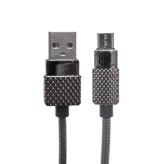 POWERMASTER 3 AMPER METAL YAYLI 1 METRE MICRO USB DATA VE ŞARJ KABLOSU resmi