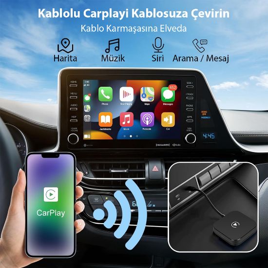 POWERMASTER PM-24923 KABLOSUZ CAR PLAY İPHONE IOS 5GHZ AUTO CONNECT (KABLOLU CARPLAY TO KABLOSUZ ÇEVİRİCİ) resmi