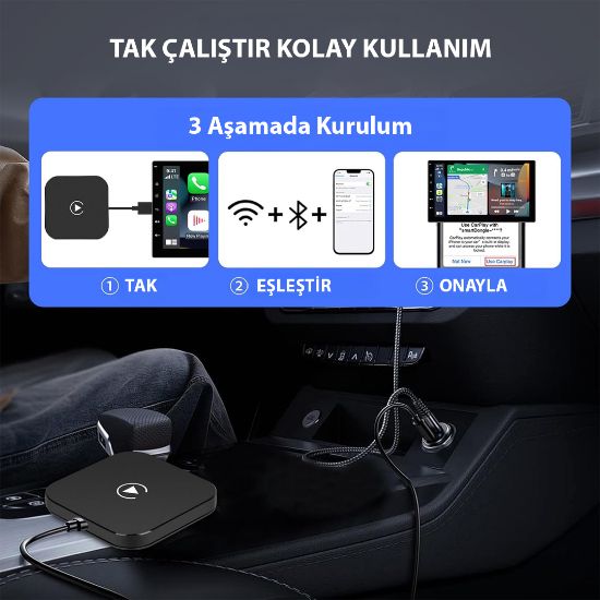 POWERMASTER PM-24923 KABLOSUZ CAR PLAY İPHONE IOS 5GHZ AUTO CONNECT (KABLOLU CARPLAY TO KABLOSUZ ÇEVİRİCİ) resmi