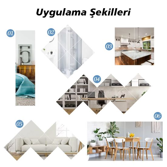 SUNUP SN-24977 30X30CM KENDİNDEN YAPIŞKANLI ESNEK PVC DUVAR AYNASI PANEL STİCKER ÇIKARTMA resmi