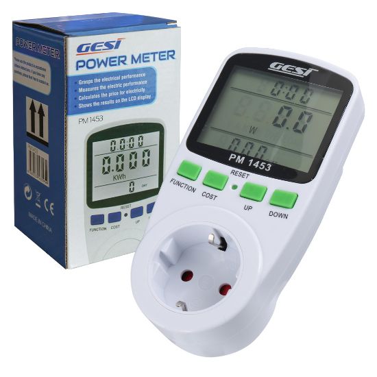 GESİ PM-1453 DİJİTAL WATTMETRE ENERJİ SARFİYAT ÖLÇER TÜKETİM ÖLÇER 220 VOLT 16 AMPER 3680 WATT PRİZ resmi