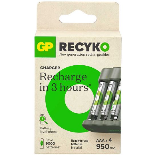 GP RECYKO B441 4 X 950 MAH R03 AAA PİLLİ ŞARJ CİHAZI (GP-B441/100HCER21-2GTLB4) resmi