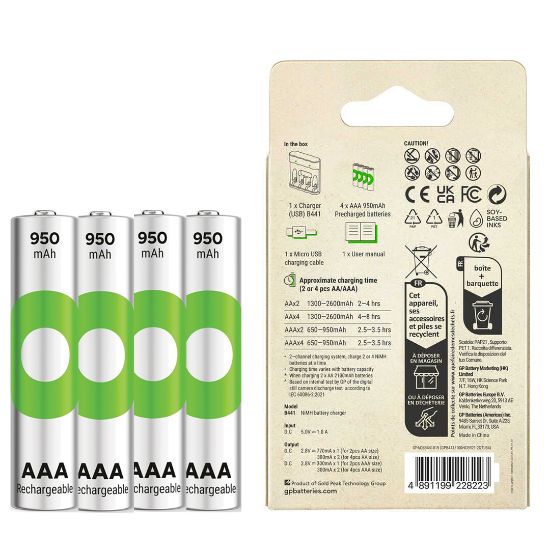 GP RECYKO B441 4 X 950 MAH R03 AAA PİLLİ ŞARJ CİHAZI (GP-B441/100HCER21-2GTLB4) resmi