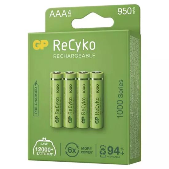 GP RECYKO 950 MAH AAA İNCE 4LÜ ŞARJLI KALEM PİL GP100AAAHCE-2EB4 (GPRHC103E001) resmi