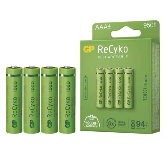 GP RECYKO 950 MAH AAA İNCE 4LÜ ŞARJLI KALEM PİL GP100AAAHCE-2EB4 (GPRHC103E001) resmi