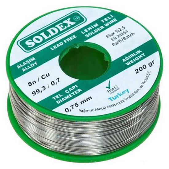 SOLDEX KURŞUNSUZ 0.75MM 200 GRAM LEHİM TELİ SN99.3/CU 0.7 resmi