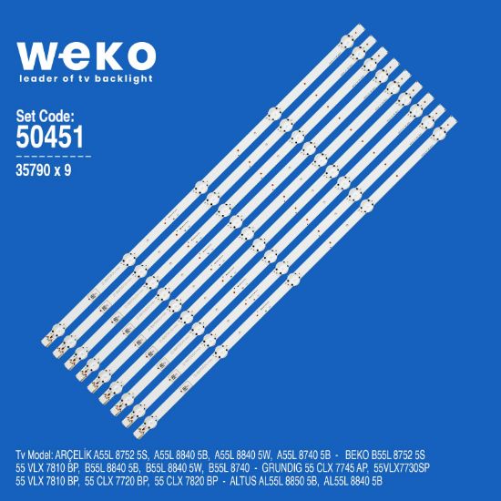 WKSET-5451 35790X9 ARCELIK 55 DRT_REV0.1 - ZVB65600-AA 9 ADET LED BAR resmi