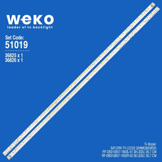 WKSET-6019 36825X1 36826X1 RF-DB315B57-1902L/R 2 ADET LED BAR (38LED) resmi