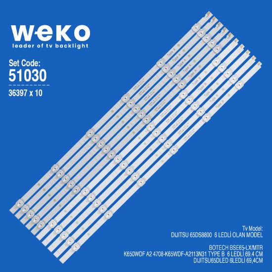 WKSET-6030 36397X10 K650WDF A2 4708-K65WDF-A2113N31 TYPE B 10 ADET LED BAR resmi
