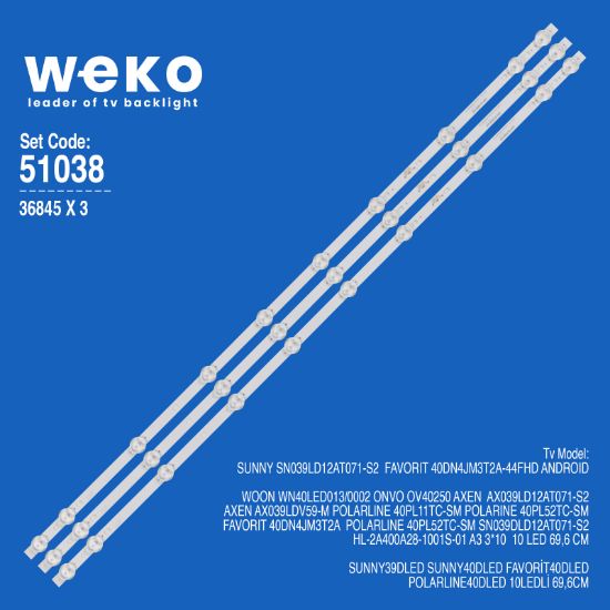 WKSET-6038 36845X3 HL-2A400A28-1001S-01 A3 3*10 3 ADET LED BAR resmi