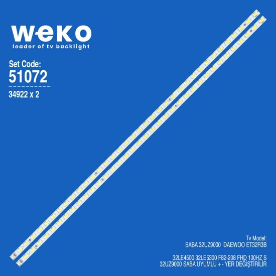 WKSET-6072 34922X2 31T12-01A - WT-31T12001-MXB6X-X-1-05L-7629 L019  2 ADET LED BAR (36LED) resmi