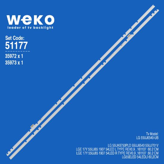 WKSET-6177 35972X1 35973X1 LGE 17Y 55UJ65 1907 54LED L/R 2 ADET LED BAR (54LED) resmi