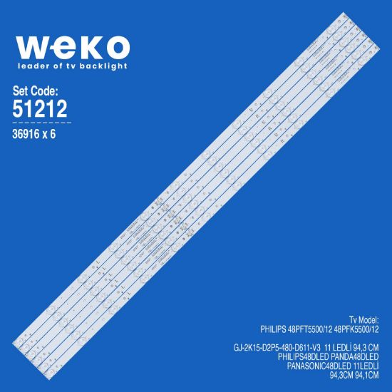 WKSET-6212 36916X6 GJ-2K15-D2P5-480-D611-V3  6 ADET LED BAR (BÖLÜNMÜŞ MODEL) resmi