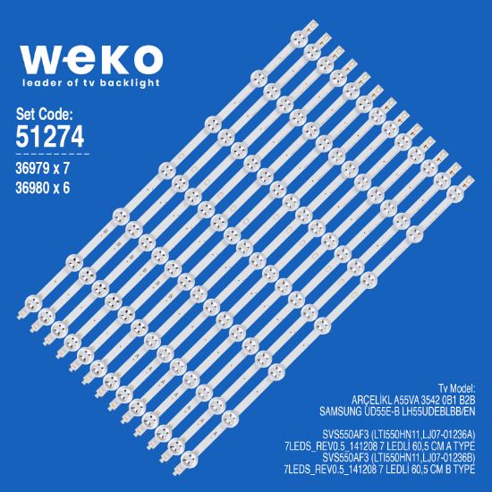 WKSET-6274 36979X7 36980X6 SVS550AF3 (LTI550HN11,LJ07-01236A/B 13 ADET LED BAR resmi