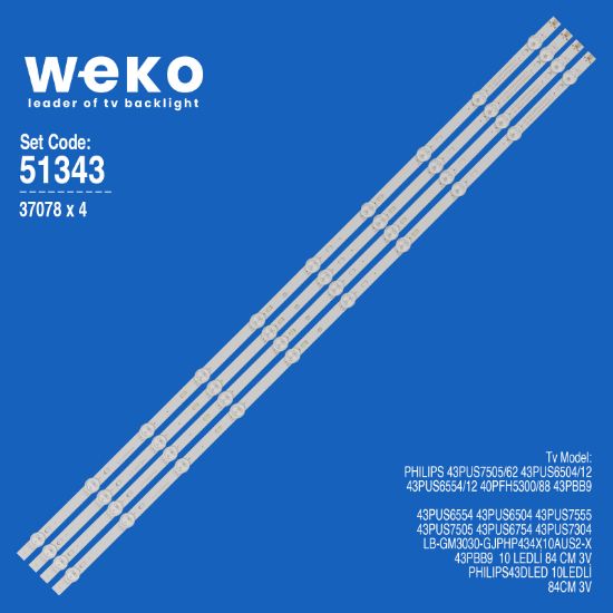 WKSET-6343 37078X4 LB-GM3030-GJPHP434X10AUS2-X  4 ADET LED BAR resmi