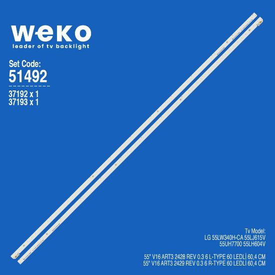 WKSET-6492 37192X1 37193X1 55 V16 ART3 2428/2429  2 ADET LED BAR (60LED) resmi