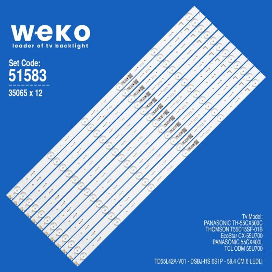WKSET-6583 35065X12 TD55L42A-V01 12 ADET LED BAR resmi