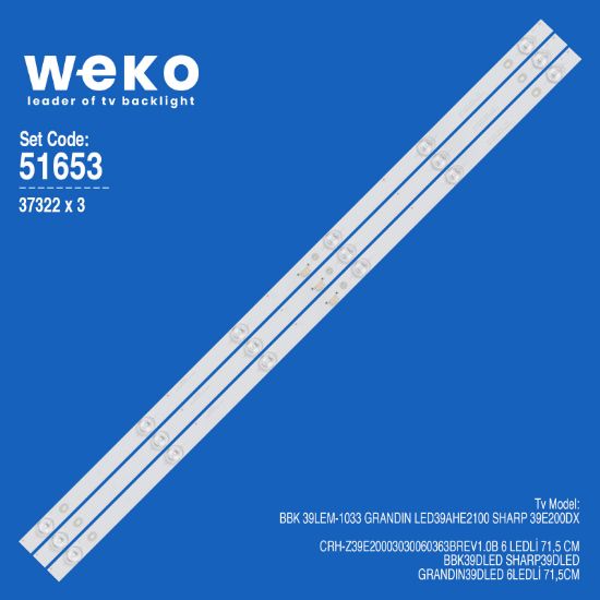 WKSET-6653 37322X3 CRH-Z39E20003030060363BREV1.0B 3 ADET LED BAR resmi