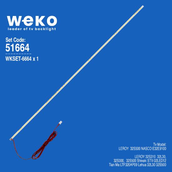WKSET-6664 JS-LB-S-JP32E9/E8-145A20A 70 LEDLİ 40 CM 3V  1 ADET LED BAR (70LED) resmi