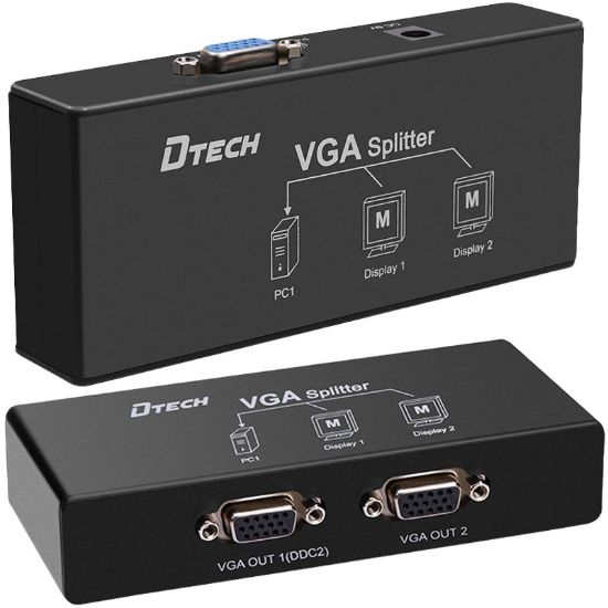 POWERMASTER DTECH DF-2502 2 PORT VGA SPLITTER DAĞITICI PLASTİK KASA (250MHZ - 1920X1080) resmi