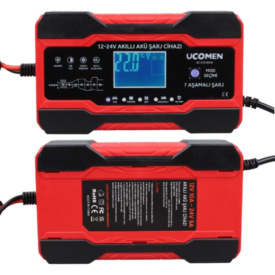 UCOMEN UC-C121001A KIRMIZI 12/24 VOLT 10 AMPER LED GÖSTERGELİ AKÜ ŞARJ CİHAZI resmi