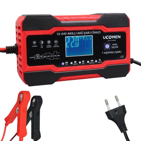 UCOMEN UC-C121001A KIRMIZI 12/24 VOLT 10 AMPER LED GÖSTERGELİ AKÜ ŞARJ CİHAZI resmi