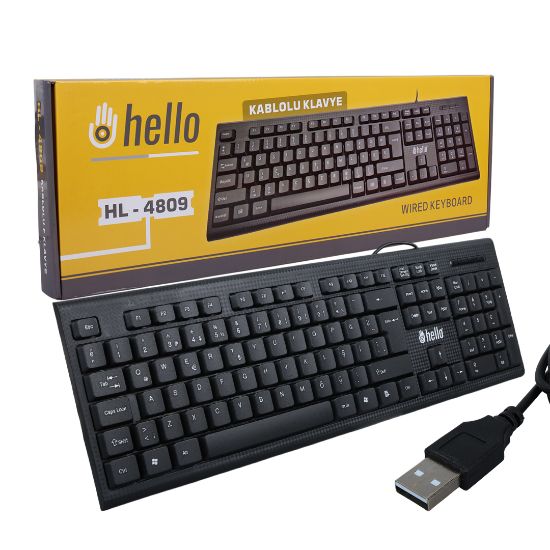 HELLO HL-4809 STANDART KABLOLU SİYAH USB Q KLAVYE resmi