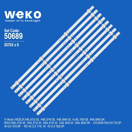 WKSET-5689 35703X8 ARCELIK 49 DRT_REV0.1 - ZVA65600-AA 8 ADET LED BAR resmi