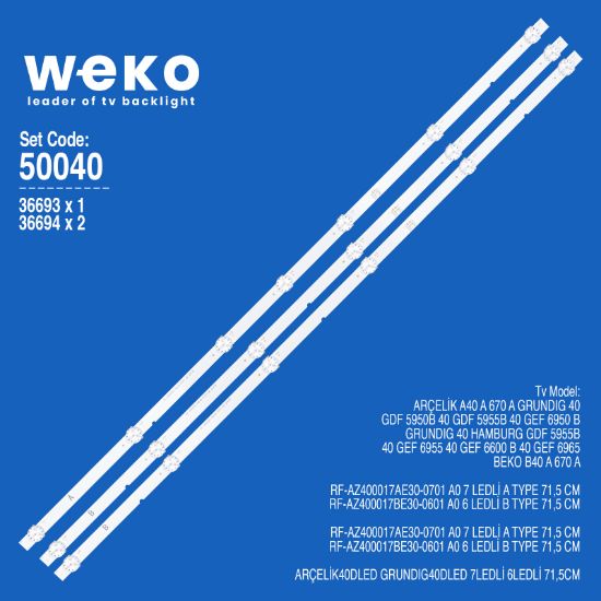 WKSET-5778 36693X1 36694X2 RF-AZ400017AE30-0601 0701 A0  3 ADET LED BAR resmi
