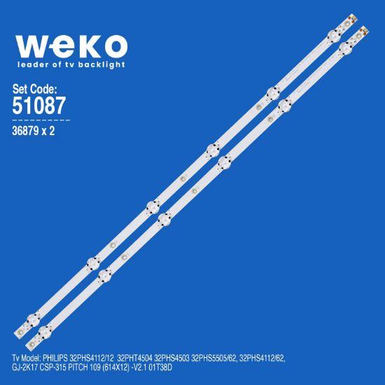 WKSET-6087 36879X2 GJ-2K17 CSP-315 PITCH 109 01T38-1 2 ADET LED BAR resmi