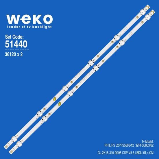 WKSET-6440 36120X2 GJ-2K18-315-D206-CSP-V5 2 ADET LED BAR resmi