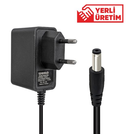 WEKO 12 VOLT - 1 AMPER 5.5*2.5 UÇLU YERLİ ÜRETİM PLASTİK KASA PRİZ TİPİ  ADAPTÖR resmi